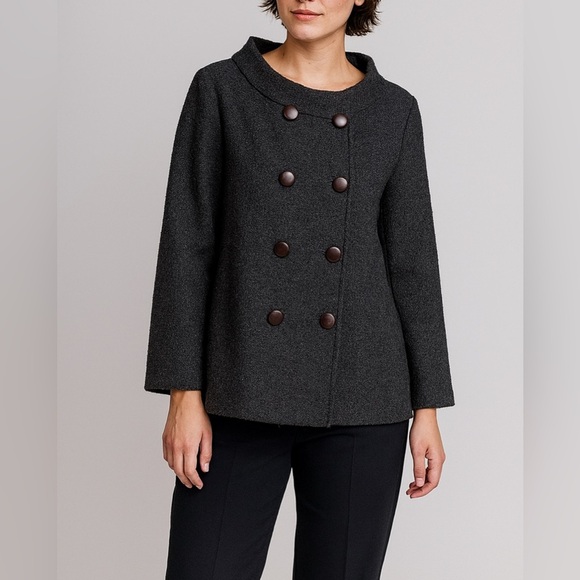 St John Vintage Dark Charcoal  Pea Coat with Large Buttons - Picture 1 of 11